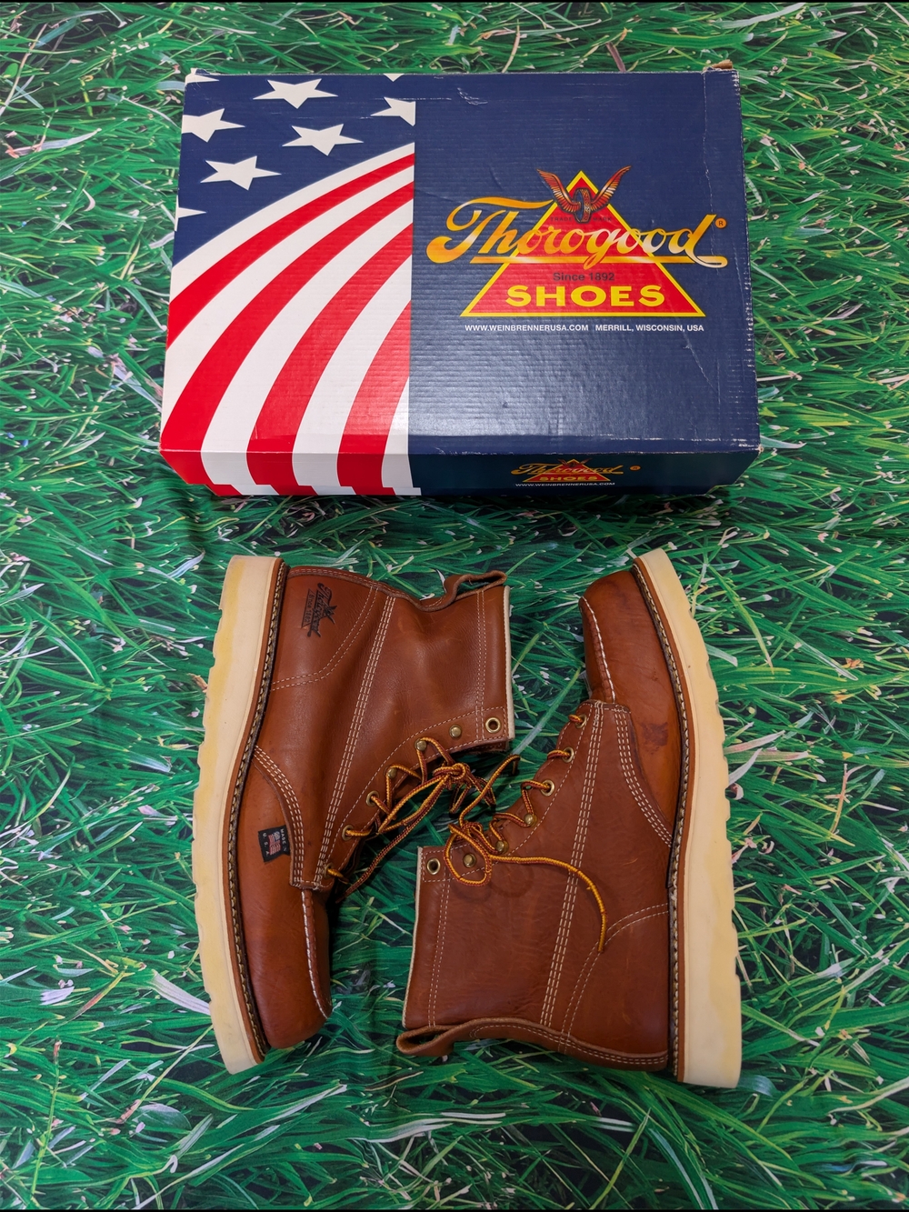 Thorogood Men's MAXWear Tobacco Brown Wedge Moc Steel Toe Lace Up Work Boot 9D - Picture 11 of 13